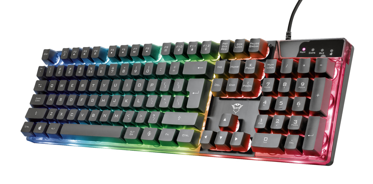 TRUST GXT 835 Azor Illuminated Gaming Keyboard, 3 combined LED color modes, 12 function keys