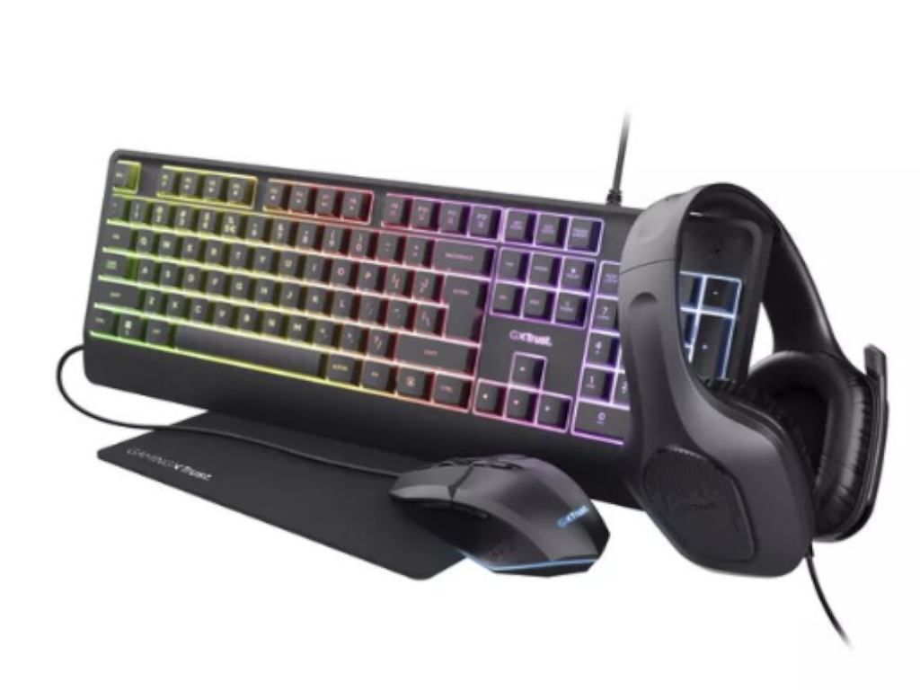 TRUST GXT 792 QUADROX,Gamerski set sa slusalicama,tastaturom,misem,mouspadom,crna boja