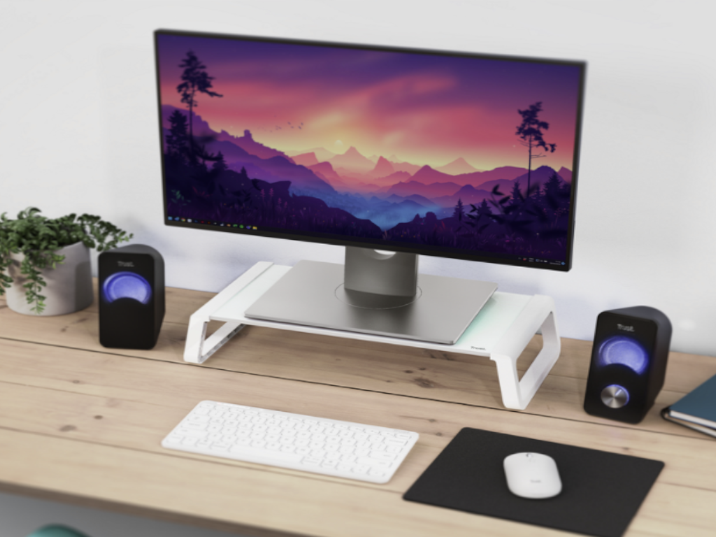 TRUST MONTA Tempered glass monitor stand - White, D:225 mm, W: 415 mm, H: 98 mm