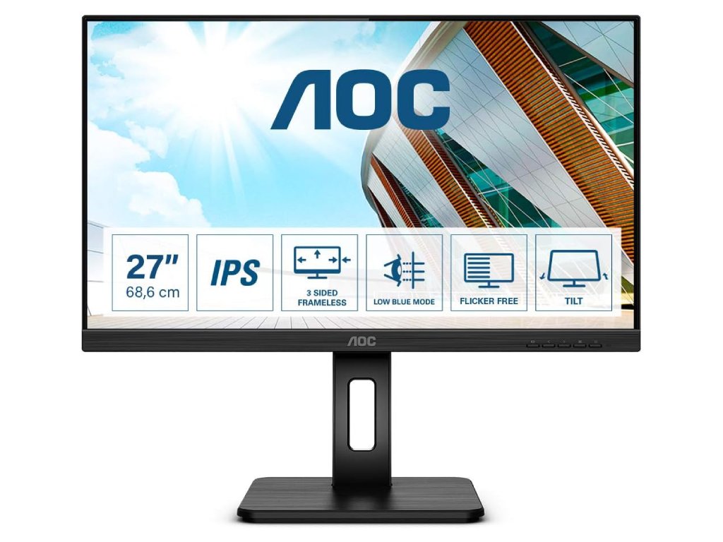 AOC LED IPS Monitor 27P2Q 27", Full HD 1920x1080, 100Hz, 4 ms, VGA - DP - HDMI - DVI-D, USB, 2W x 2, HAS