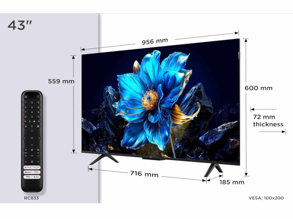 TCL 43P7K QLED TV 43" ultra HD, Google TV smart, AiPQ processor, Dolby Atmos,slim dizajn(bez okvira)