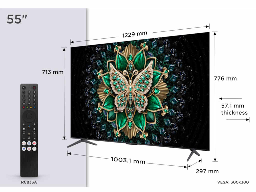 TCL 55C6K mini LED TV 55" ultra HD, Google TV smart, 512 Local Dimming Zones, 144Hz, Onkyo 2.1