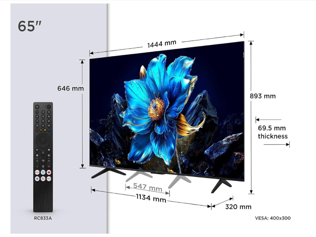 TCL 65P7K QLED TV 65" ultra HD, Google TV smart, AiPQ processor, Dolby Atmos,slim dizajn(bez okvira)