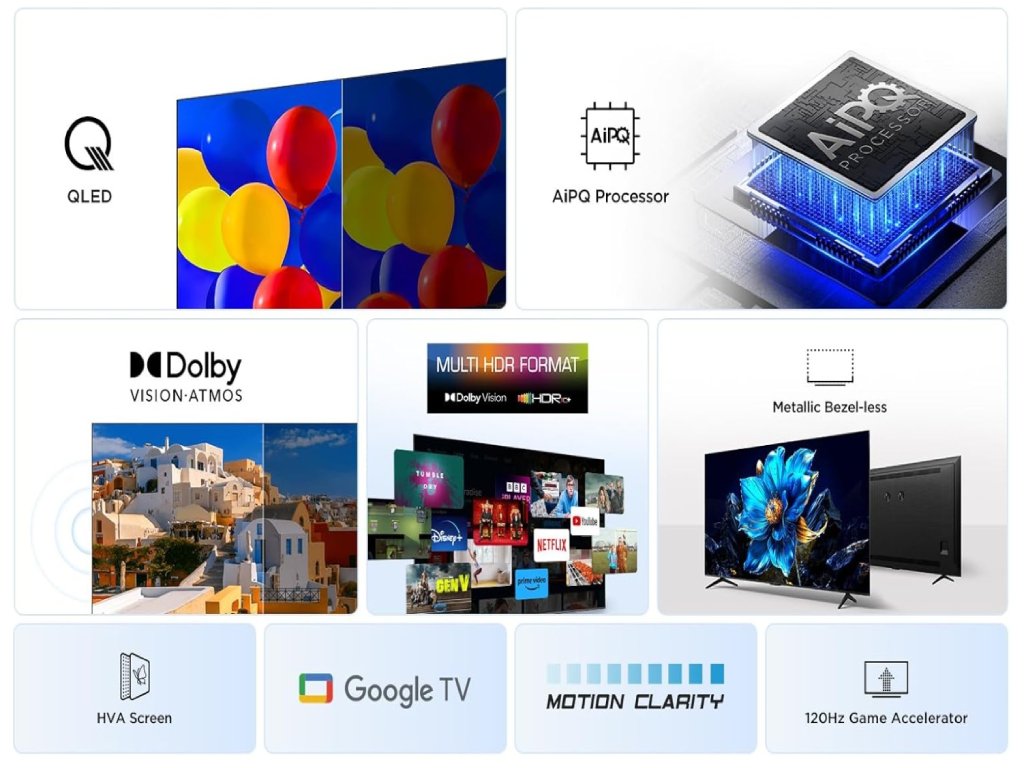TCL 65P7K QLED TV 65" ultra HD, Google TV smart, AiPQ processor, Dolby Atmos,slim dizajn(bez okvira)