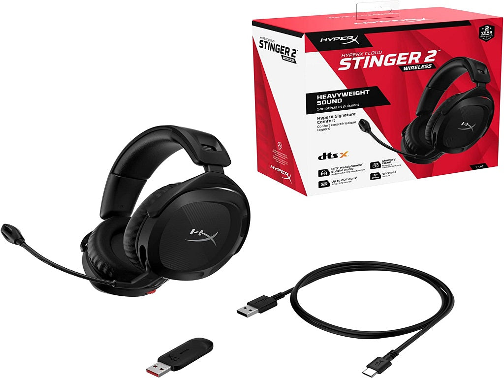 HyperX Cloud Stinger 2 Wireless Gaming Headset - 20hr - Noise-Cancelling Mic - Black - DTS Headphone:X