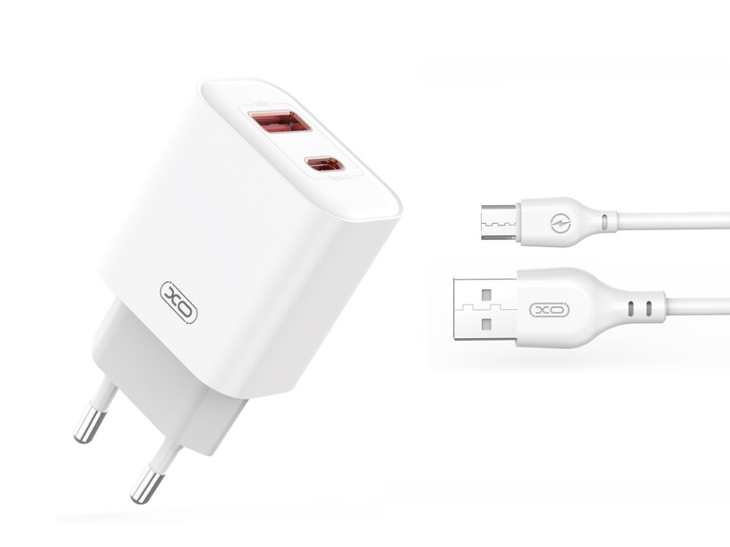 XO wall charger CE12 PD QC3.020W 1x USB 1x USB-C white + USB - microUSB cable