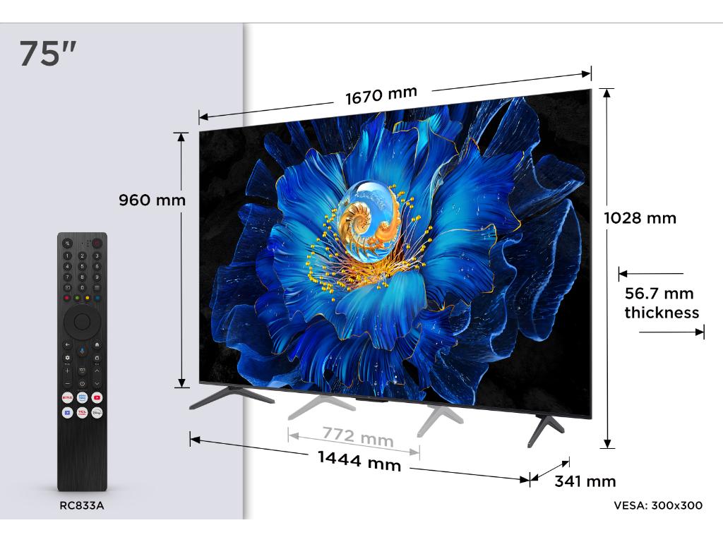 TCL 75C6KS mini LED TV 75" ultra HD, Google TV smart, 312 Local Dimming Zones , ultra slim dizajn