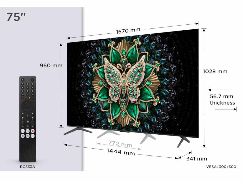 TCL 75C6K mini LED TV 75" ultra HD, Google TV smart, 512 Local Dimming Zones, 144Hz, Onkyo 2.1