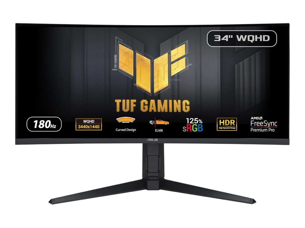 ASUS TUF Gaming Curved Monitor VG34VQL3A, 34" WQHD 3440x1440, 180Hz, 1ms, DP*2 - HDMI*2, USB Hub, HAS