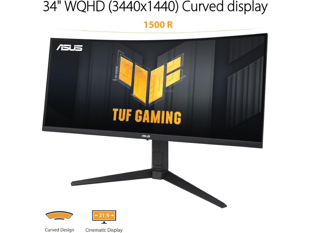 ASUS TUF Gaming Curved Monitor VG34VQL3A, 34" WQHD 3440x1440, 180Hz, 1ms, DP*2 - HDMI*2, USB Hub, HAS