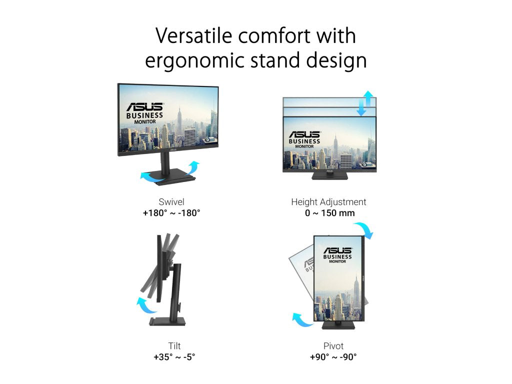 ASUS IPS Monitor VA27DQFS 27" Full HD, 100Hz, 1ms, DP - HDMI - VGA - USB Hub, Tilt - Pivot - HAS - Swivel