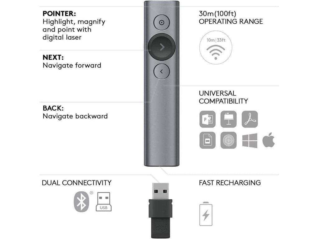 LOGITECH Spotlight Presentation Remote, Motion sensor, 3D accelerometer and Gyroscope