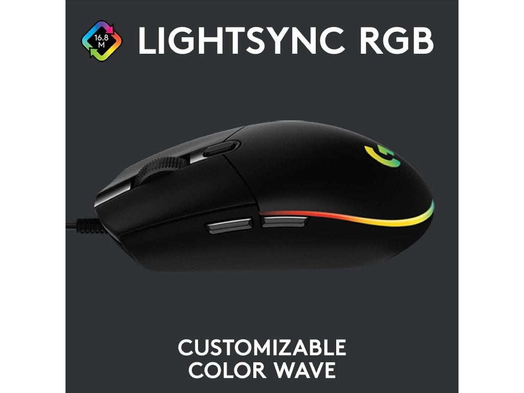 LOGITECH G203 LIGHTSYNC RGB 6 Button Gaming Mouse, 200-8000 DPI, Cable length: 2.1 m