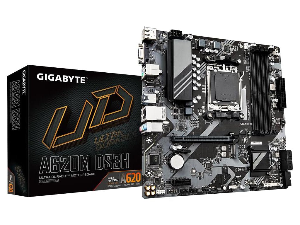 GIGABYTE AMD Ryzen MB A620M DS3H Rev. 1.1, 4*DDR5 DIMM 8000MHz, M.2, RAID, DP - HDMI - VGA, USB 3.2, AM5