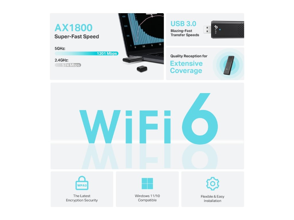 TP-LINK ARCHER TX20U AX1800 Dual Antennas High Gain Wireless USB Adapter WiFi 6