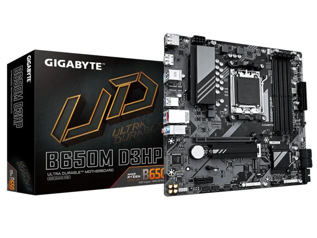 GIGABYTE AMD Ryzen MB B650M D3HP, 4*DDR5 7600MHz, PCIe 4.0, AM5 Socket, 2.5GbE LAN, 2*DP - HDMI