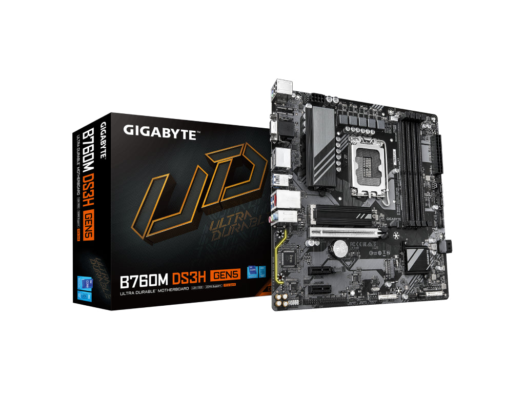 GIGABYTE INTEL MB B760M DS3H GEN5 , 4*DDR5 7600MHz, 2*PCIe 4.0, HDMI - DP, GbE LAN, LGA 1700