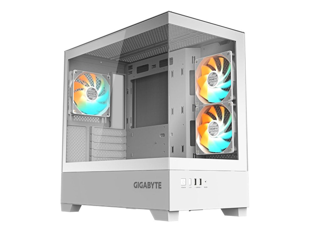 GIGABYTE C201 Panoramic ICE Mid Tower PC Case(mini-ITX - m-ATX), Pre-installed 3 ARGB fans,USB*2,White