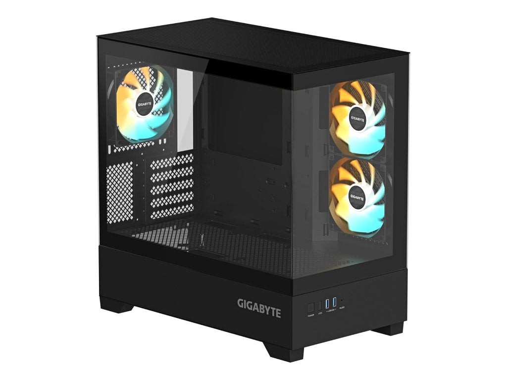 GIGABYTE C201 Panoramic Mid Tower PC Case(mini-ITX - m-ATX), Pre-installed 3 ARGB fans, USB*2, Black