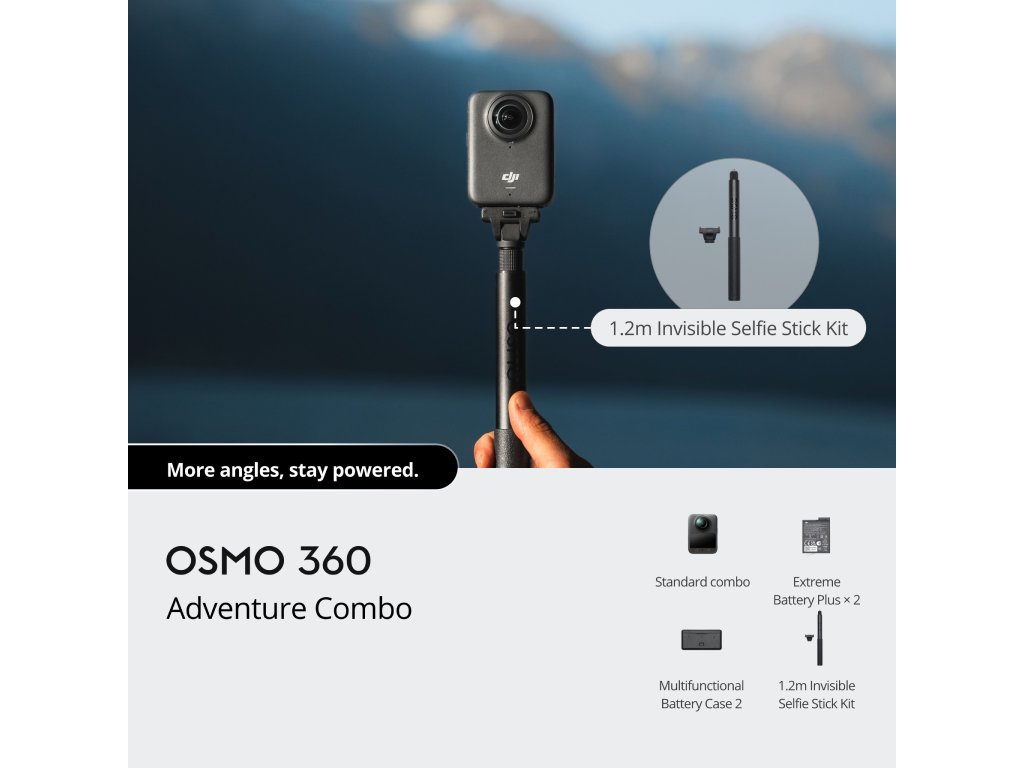 DJI Osmo 360 Adventure Combo - 1" 360 Imaging, 8K - 30fps, 120MP 360 Photo, 105GB Built-in Storage