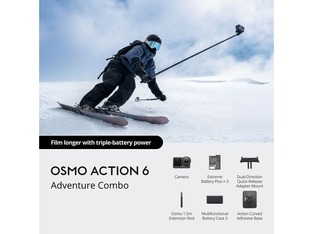 DJI Osmo Action 6 Adventure Combo 4K - 120 Video, 38MP, OLED TS, 50GB Built-In Storage, 20m Waterproof
