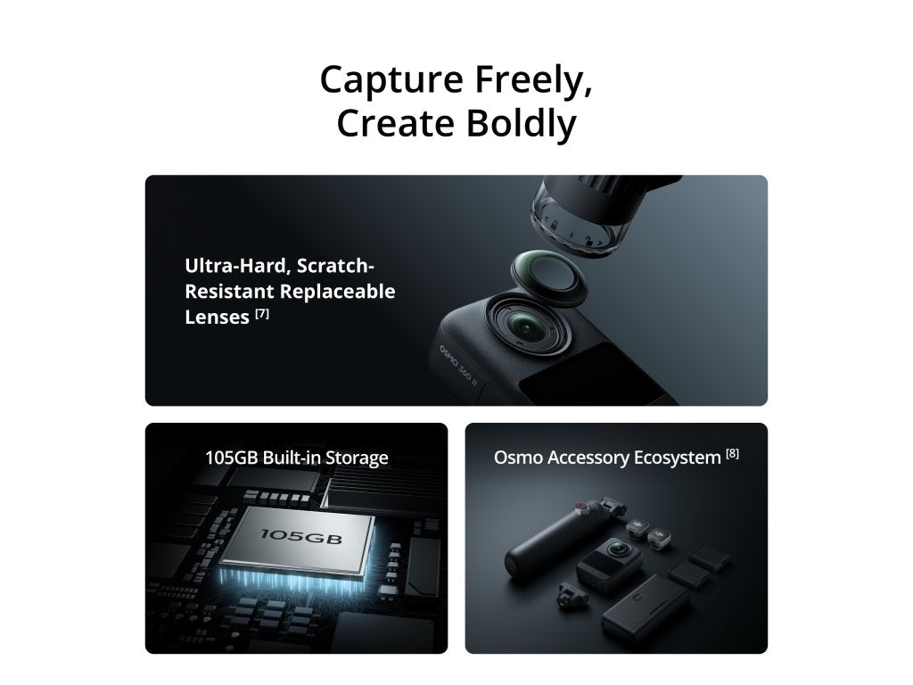 DJI Osmo 360 II Standard Combo, Native 8K - 60fps, 1 360 imaging, 105GB of built-in storage