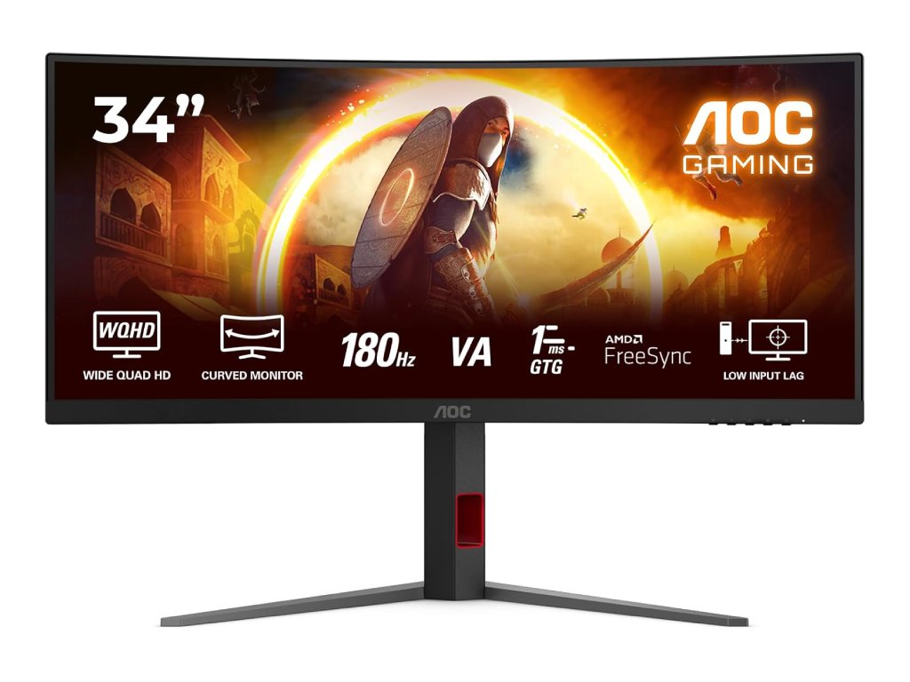 AOC Gaming Curved Monitor CU34G4, 34", WQHD 3440x1440, 180Hz, 1 ms, HDMI*2 - DP, HAS - Swivel - Tilt
