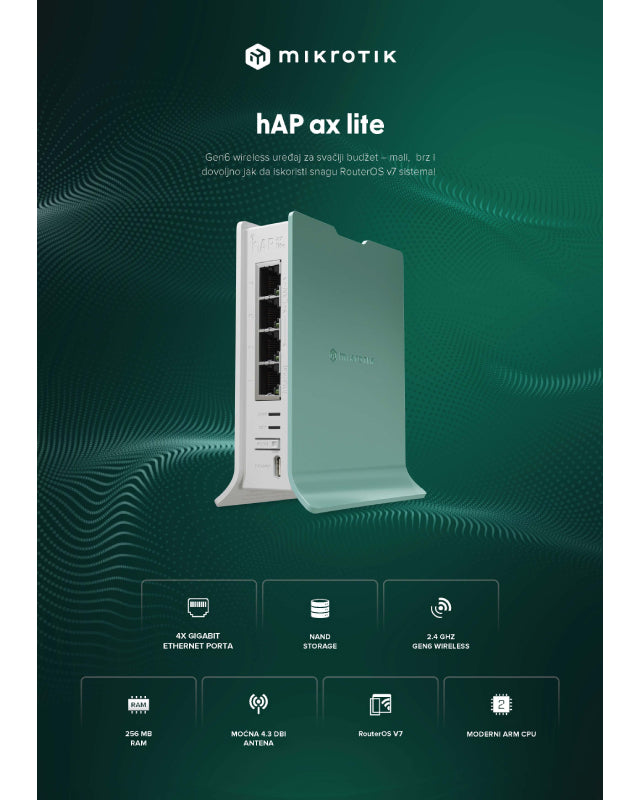 (L41G-2axD) hAP ax lite, RouterOS L4, Gigabit Wi-Fi 6 ruter