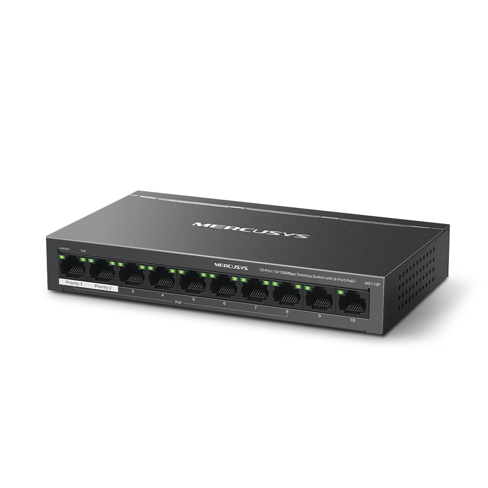 MS110P(UN) 0-Port 10 - 100Mbps Desktop Switch with 8-Port PoE+