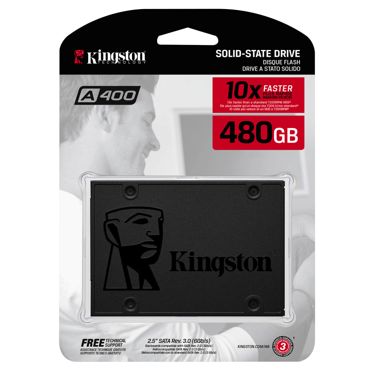 KINGSTON A400 SSDNow 480GB, SATA III, 2.5", up to 500MB - s Read and 450MB - s Write