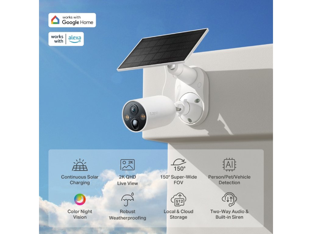TP-LINK TAPO C425 KIT Solar-Powered Security Camera Kit, 2K QHD, 4MP, Free AI Detection, IP66