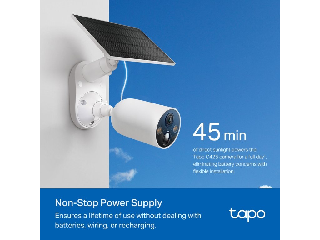 TP-LINK TAPO C425 KIT Solar-Powered Security Camera Kit, 2K QHD, 4MP, Free AI Detection, IP66