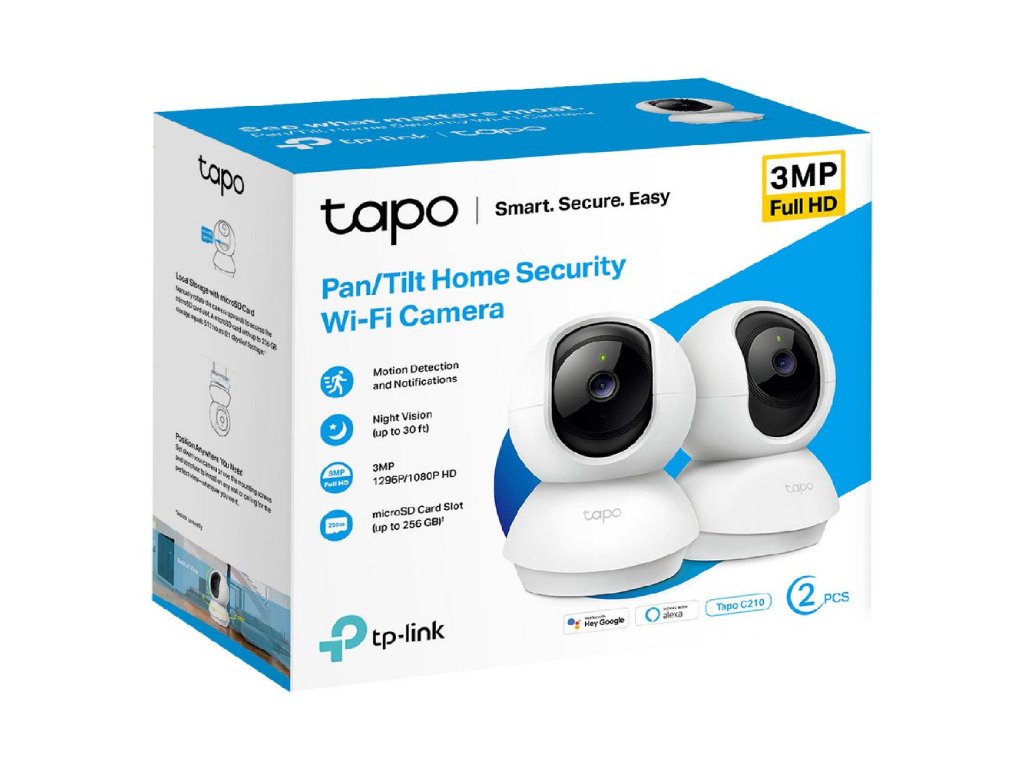 TP-LINK TAPO C210P2 Indoor 2K Pan - Tilt - Zoom Security Camera Set with Advanced Night Vision