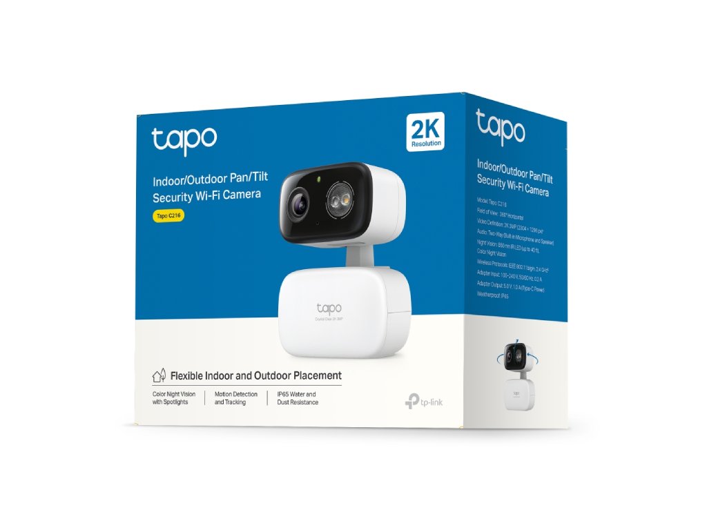 TP-LINK TAPO C216 2K 3MP Indoor - Outdoor Home Security Wi-Fi Camera,Pan and Tilt, Sound & Light Alarm