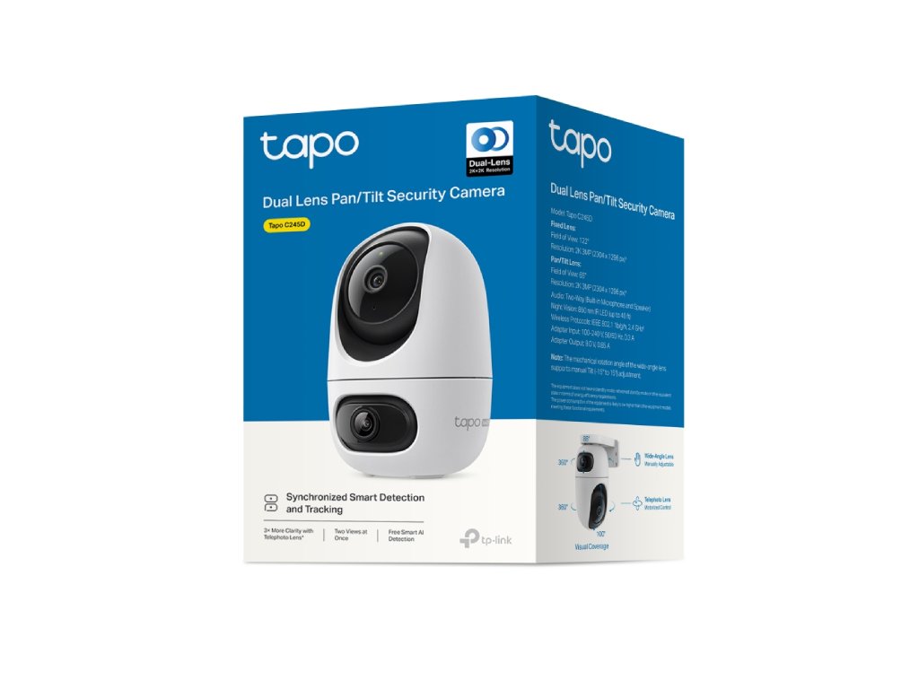 TP-LINK TAPO C245D 2K Dual Lens Pan - Tilt Security Camera, Smart Dual AI Detection
