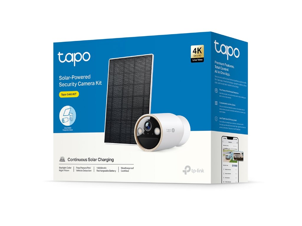TP-LINK TAPO C460 KIT 4K 8MP Solar-Powered Security Camera Kit, Free AI Detection, F1.6 lens