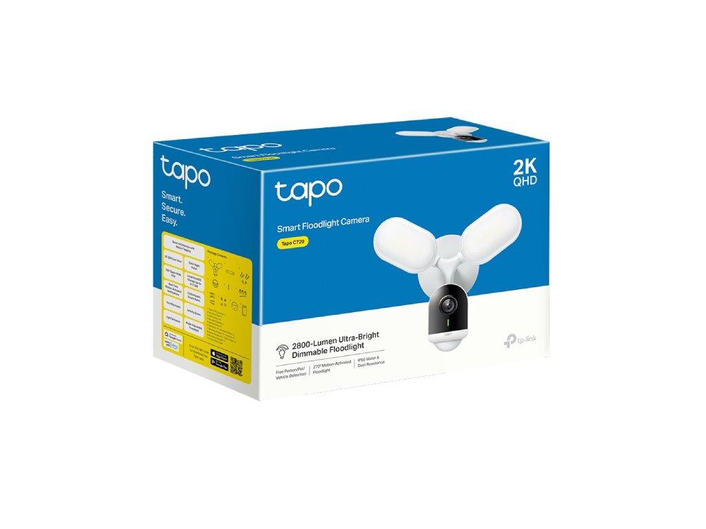 TP-LINK TAPO C720 Smart Floodlight 2K QHD Camera 2800-Lumen Ultra-Bright, IP65, Customizable Alarm
