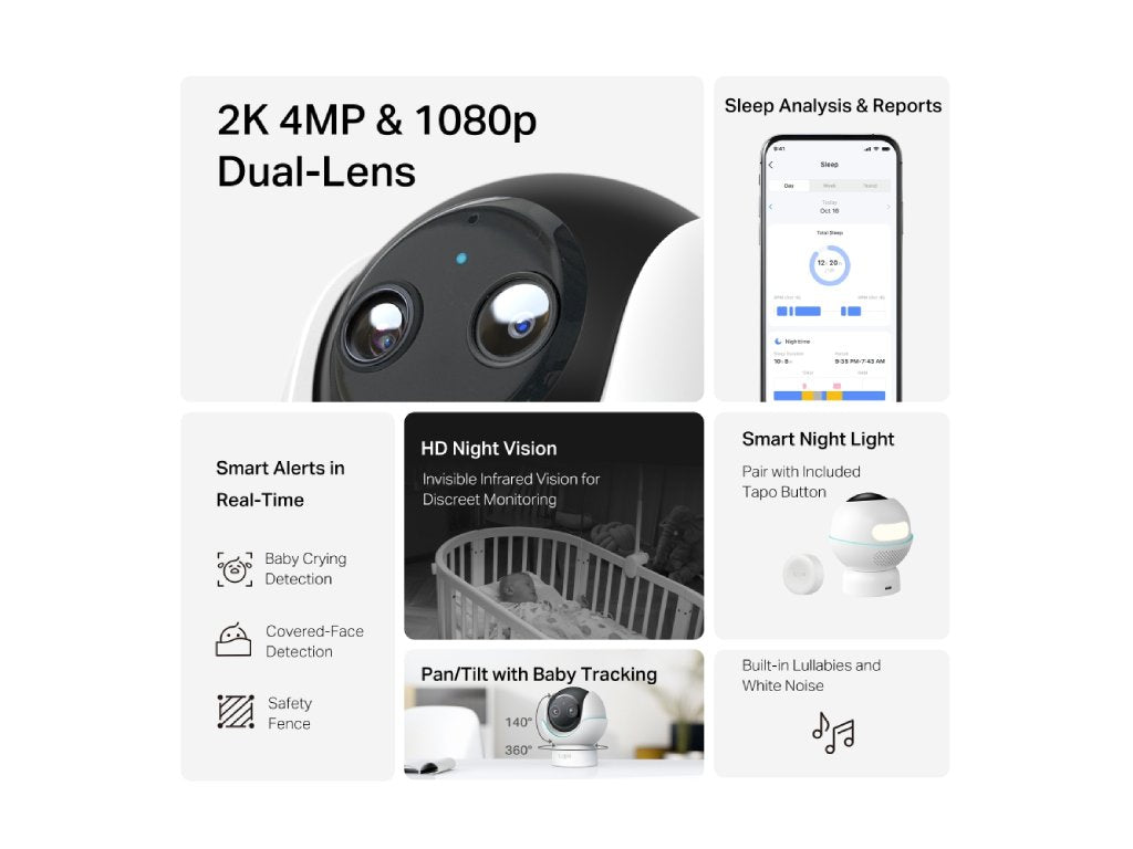 TP-LINK TAPO C840 Pan - Tilt Smart AI Baby Monitor 4MP + 2MP 1080p Dual Lens Live View