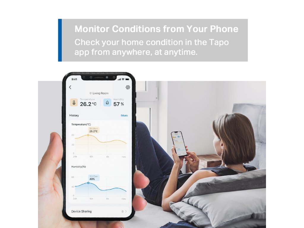 TP-LINK TAPO T315 Smart Temperature & Humidity Monitor, Real-Time Monitoring, 2.7" E-ink Display