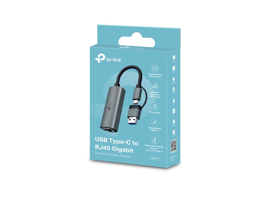 TP-LINK UE310C USB Type-C - Type-A to RJ45 Gigabit Ethernet Network Adapter