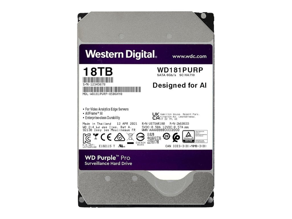 WD PURPLE PRO Surveillance HDD 18TB SATA 6 Gb - s, 512 MB Cache, 3.5", 7200 rpm, up to 272MB - s, CMR