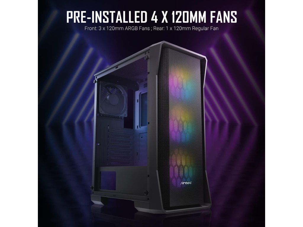 ANTEC NX360 Black Mid-Tower ATX Gaming Case, 3*120mm ARGB, 1*120mm rear, 290mm GPU lenght, USB 3.0