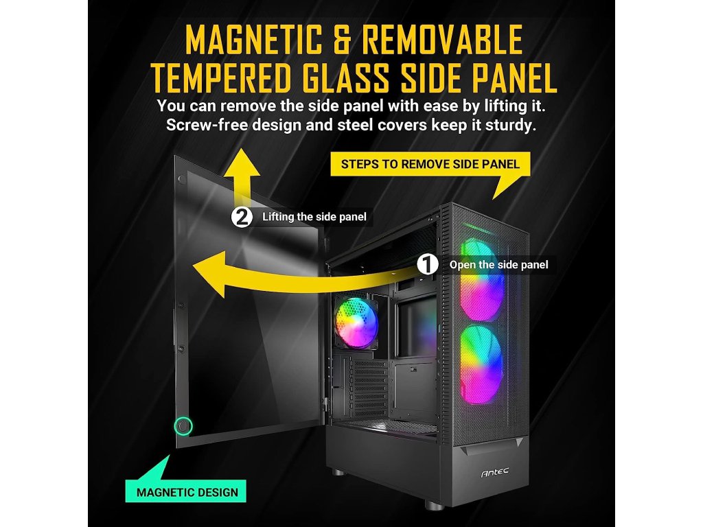 ANTEC NX410 Black NX Series-Mid Tower Gaming Case, USB3.0 - USB2.0*2, HD-AUDIO2, 2*140 mm ARGB fan