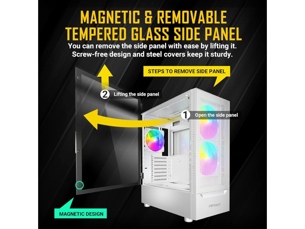 ANTEC NX410 White NX Series-Mid Tower Gaming Case, USB3.0 - USB2.0*2, HD-AUDIO2, 2*140 mm ARGB fan