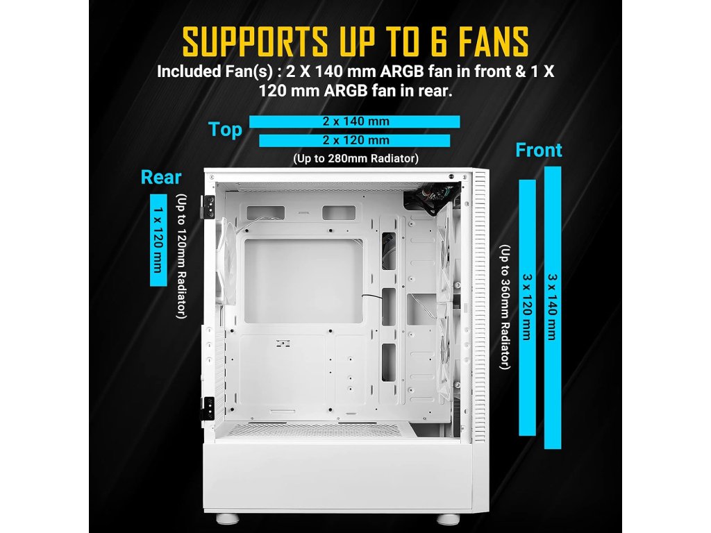 ANTEC NX410 White NX Series-Mid Tower Gaming Case, USB3.0 - USB2.0*2, HD-AUDIO2, 2*140 mm ARGB fan