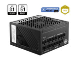 MSI PSU MPG A1000G PCIE5 1000W 80 PLUS Gold, 135 mm Fan, ATX 3.1, PCIe 5.1,Fully Modular,Flat Cables