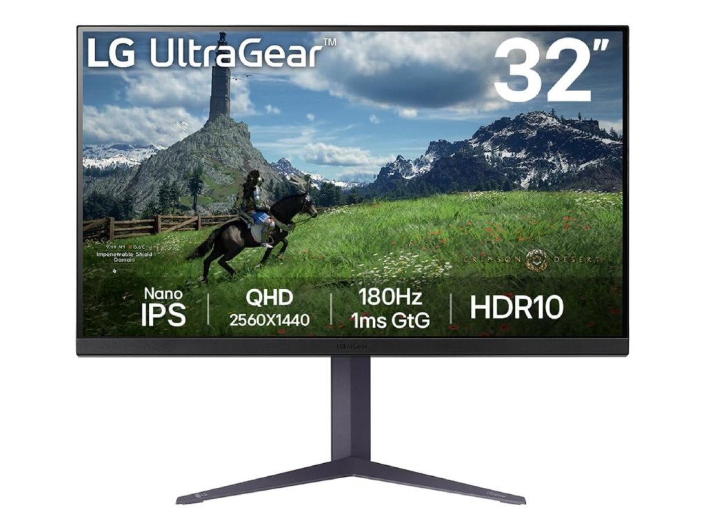 LG UltraGear QHD Nano IPS Monitor 32GS60QC-B, 31.5" QHD 2560x1440, 180Hz, 1 ms,HDMI*2 - DP, Pivot, HAS