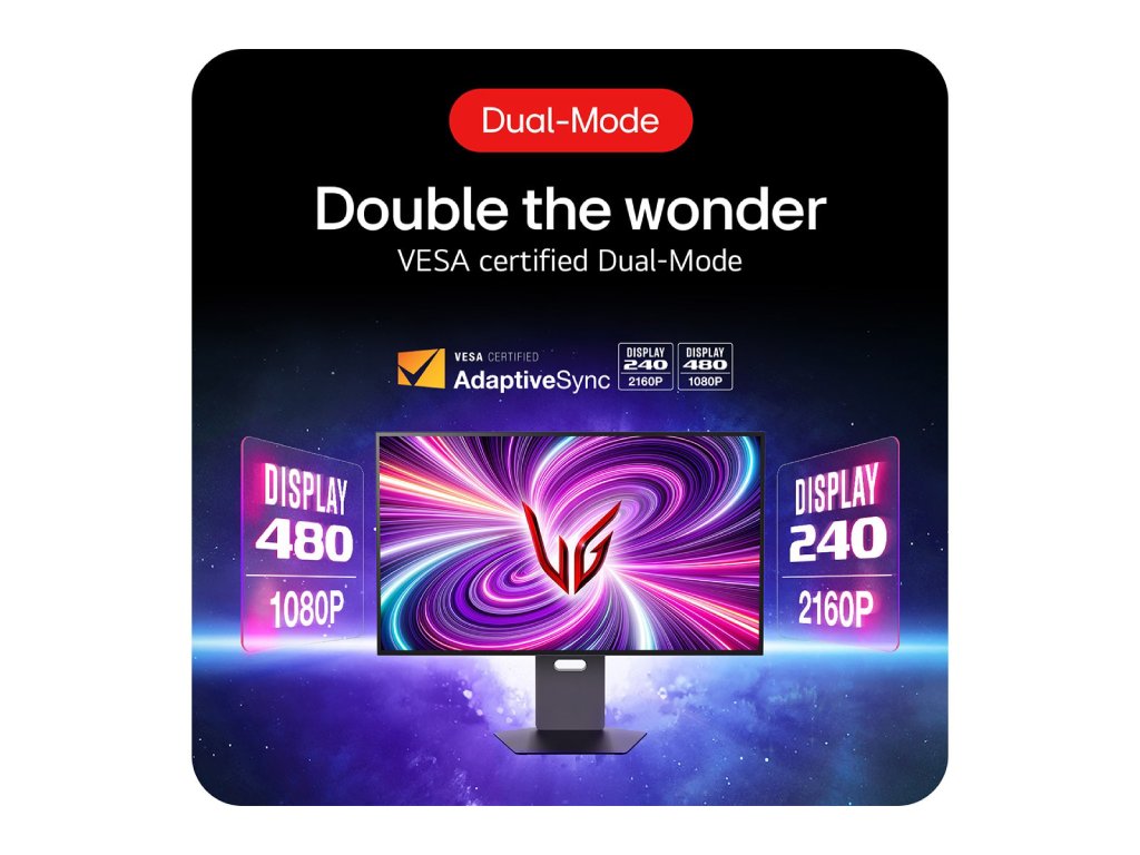 LG 32" 32GS95UV-B UltraGear Dual-Mode OLED Gaming Monitor, 4K UHD 3840x2160, 480Hz,0.03ms,DP - HDMI*2