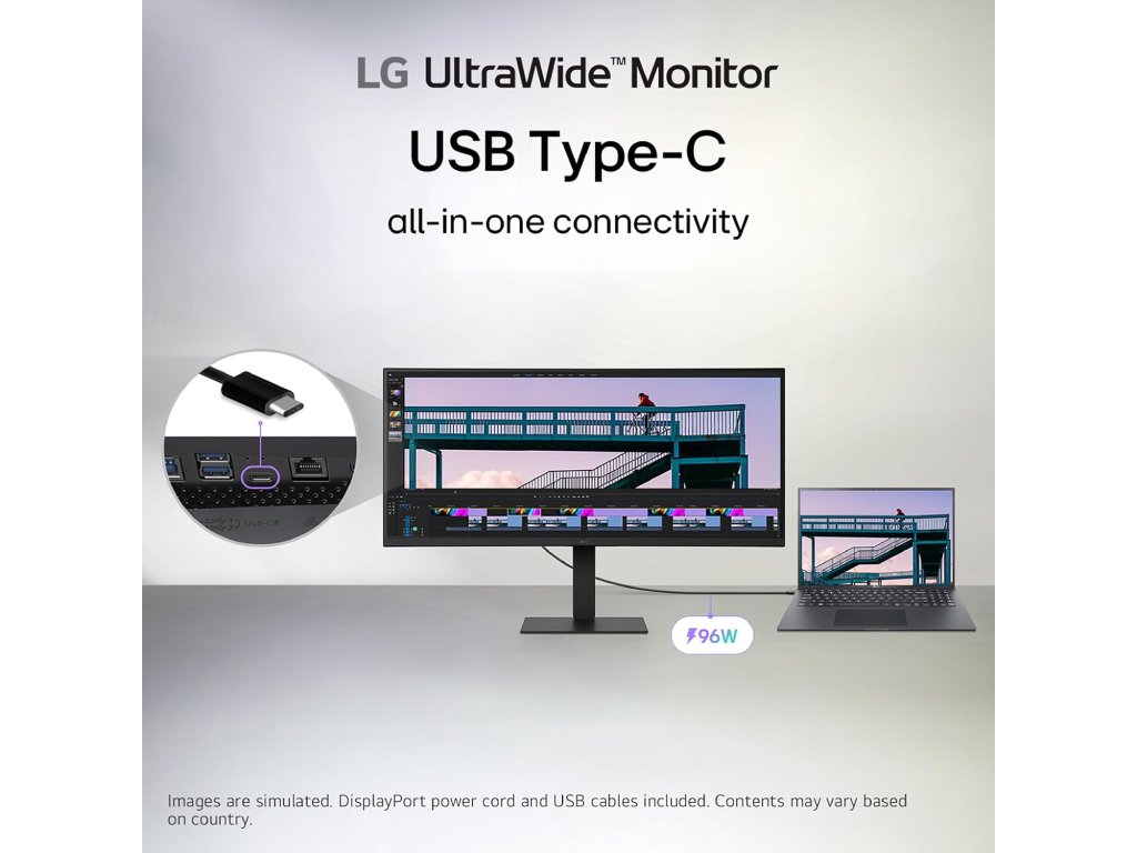 LG 34" Curved UltraWide WQHD Monitor 34U650A-B,3440x1440,21:9,100Hz, HDMI*2 - DP,7W* 2, HAS, USB-C,LAN