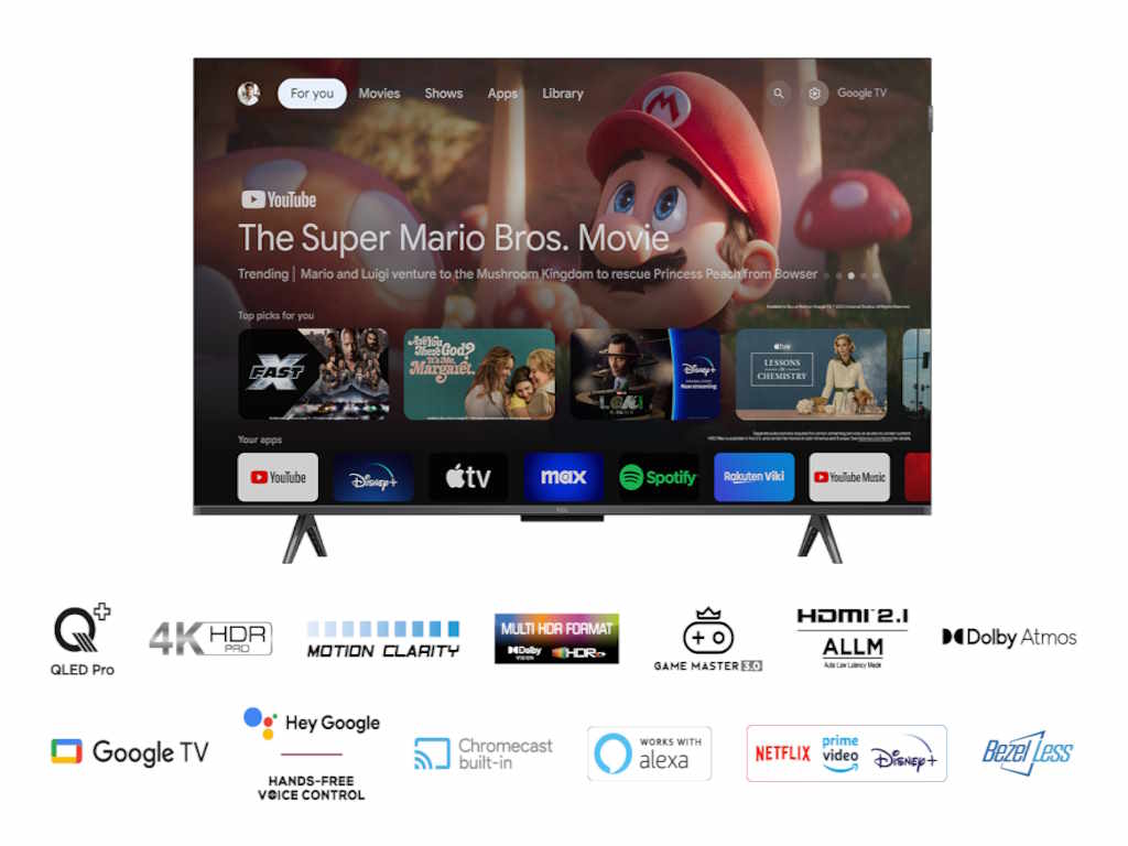 TCL 43C655 QLED TV 43" ultra HD, Google TV smart, AiPQ Pro Processor, T-screen Pro